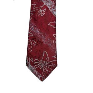 Murano Hand Tailored Mens Red & Silver Floral Patterned Silk Tie